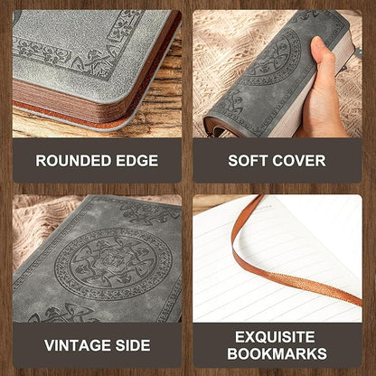 CAGIE Leather Vintage Journal for Men Soft Cover Lined Pages Notebook 180 Lay Flat for Writing Travel Diary, 5.7'' x 8.3'', Grey