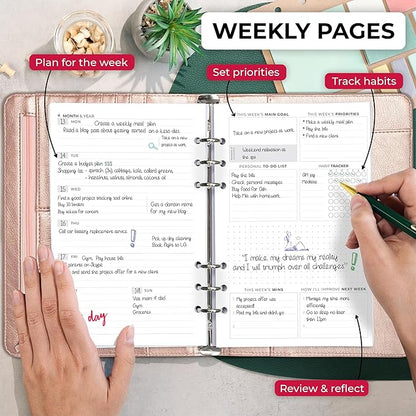 Clever Fox Weekly Planner Binder – Goal Setting Planner for Time Management & Weekly Tasks – Work & Life Organizer with to Do List & Habit Tracker – Undated, 7″ x 9″ Hardcover (Rose Gold)