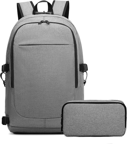 Varietyathletics 19" Laptop Backpack and Organizer Case Set USB Headset Port Anti-Theft Waterproof Travel Work College (Grey)