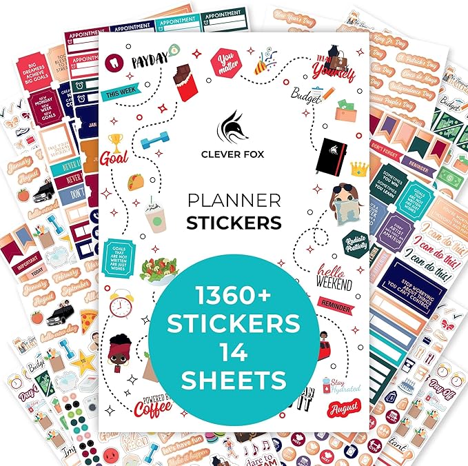Clever Fox Planner Stickers – Monthly, Weekly & Daily Planner Stickers 14 Sheets Set of 1360+ Unique Stickers by Clever Fox (Value Pack)