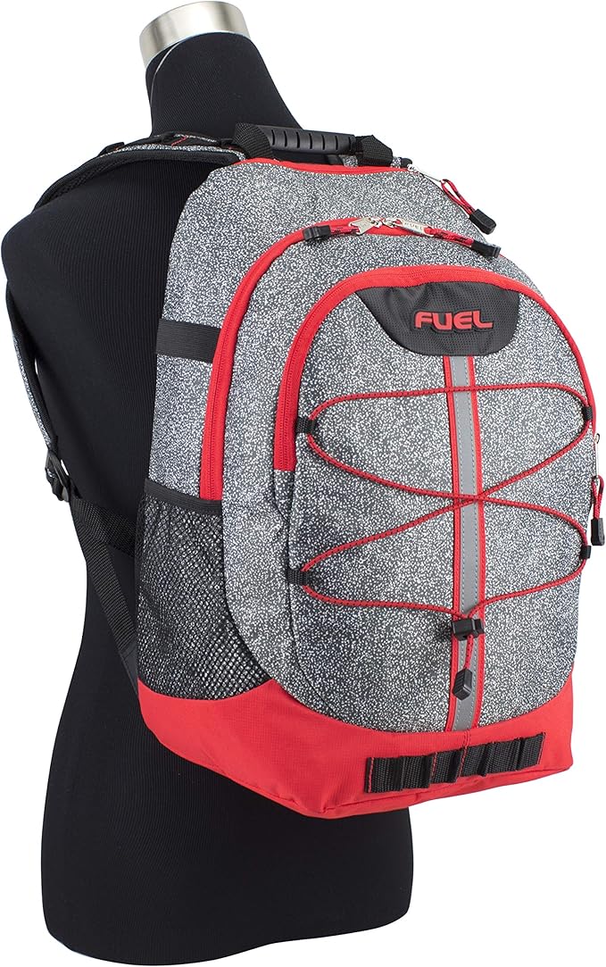 FUEL Hiking Backpack for Women Men Terra Sport, Travel, College, Gym, Work with Laptop Sleeve, Bungee, 18 Inches, Grey Static Dots