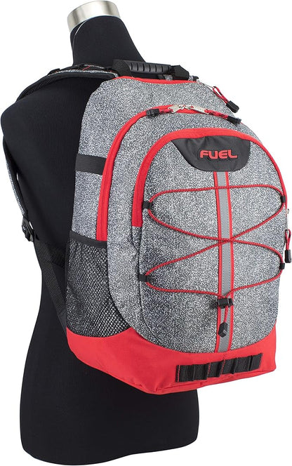 FUEL Hiking Backpack for Women Men Terra Sport, Travel, College, Gym, Work with Laptop Sleeve, Bungee, 18 Inches, Grey Static Dots