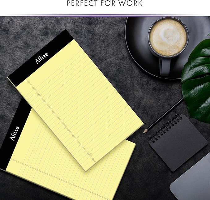 Yellow Legal Notepads 5x8, Pack of 12 - Perforated Narrow Ruled Writing Pad - Premium Thick Paper, No Ink Bleeding - Blank Legal Pads For Home, Office, School, Business - 50 Sheets Per Notebook