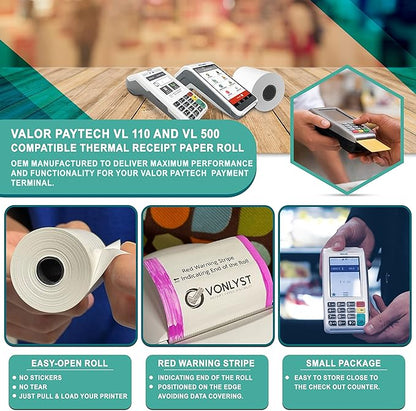 Receipt Paper Roll for Valor Paytech VL 110 and VL 500 Credit Card Machine (40 Rolls)