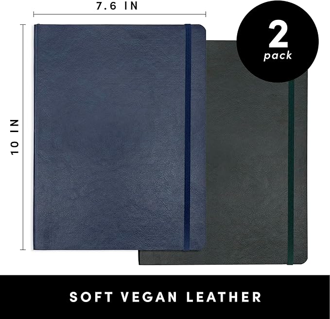 PAPERAGE 2-Pack Softcover Lined Journal Notebook (Navy & Dark Green), 176 Pages, Large B5 College Ruled Notebook, 7.6 inches x 10 inches - 100 GSM Thick Premium Paper, Soft Vegan Leather Journal for Home, Work & School