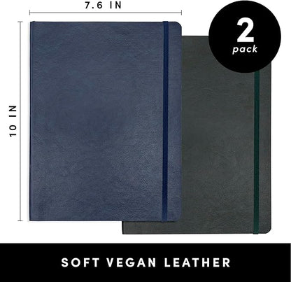 PAPERAGE 2-Pack Softcover Lined Journal Notebook (Navy & Dark Green), 176 Pages, Large B5 College Ruled Notebook, 7.6 inches x 10 inches - 100 GSM Thick Premium Paper, Soft Vegan Leather Journal for Home, Work & School