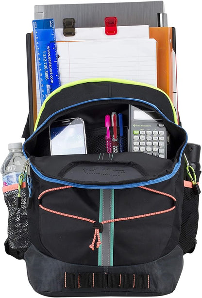 FUEL Hiking Backpack for Women Men Terra Sport, Travel, College, Gym, Work with Laptop Sleeve, Bungee, 18 Inches, Rainbow Black