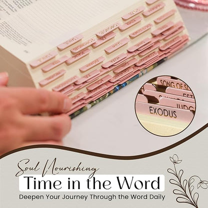 Bible Tabs for Women Study Bible, Gold Embossed Matte Catholic Bible Tabs Pink, Bible Book Index Tab Bible Book Tabs w/Old & New Testament Pink Bible Tabs Perfect Laminated Bible Study Supplies Peony