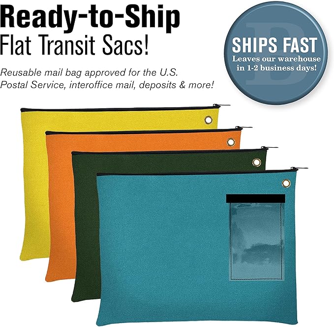 BankSupplies Canvas Interoffice Mailer, 14 oz. - 14W x 11H - Red - Transit Bag - Large Zipper Bag with Grommet - Use with Padlock or Zip Tie for Security - Interoffice Mail Bag