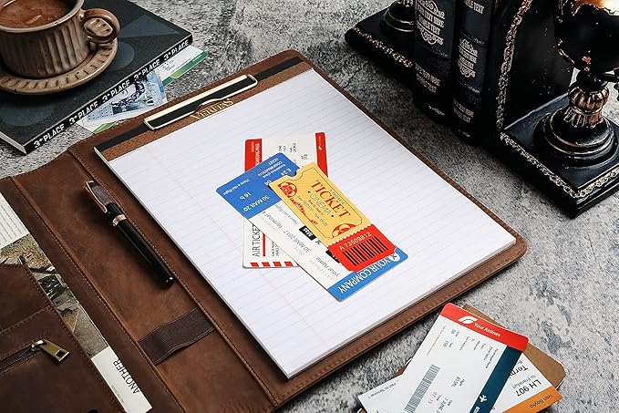 Personalized Leather Portfolio for Men, Engraved Leather Clipboard Portfolio Binder, Custom Leather Padfolio Leather Legal Portfolio, Christmas Gift for His/Her (Clipboard, Khaki-Standard)