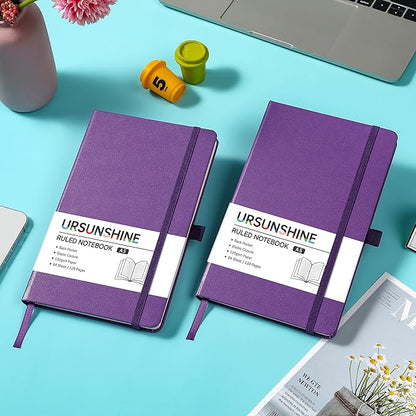 Ruled Notebook/Journal - Classic Lined Journal/Notebook, 5.3'' x 8.26'', Hardcover with Thick Paper, Banded + Pen Holder +Inner Pocket - Purple