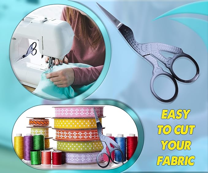 Embroidery Scissors Sewing Sharp Shears Fabric Crafting Scissor for Threading Art Home Crafts, Office Work, Stainless Steel Vintage Stork Style Safety Needlework Cross-Stitch Tailor Scissors