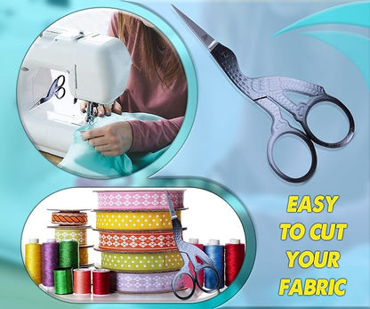 Embroidery Scissors Sewing Sharp Shears Fabric Crafting Scissor for Threading Art Home Crafts, Office Work, Stainless Steel Vintage Stork Style Safety Needlework Cross-Stitch Tailor Scissors