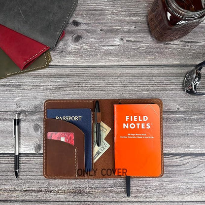 Leather Cover for Field Notes, Passport Cover, Leather Notebook Cover for 3.5" x 5.5" with Pen Holder, Only Cover (Bourbon)
