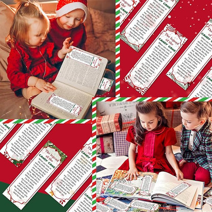 Haooryx 240pcs Christmas Theme Bookmarks, The Legend of The Candy Cane Bookmark with Red Ribbons, Candy Cane J is for Jesus Religious Bookmark Party Favor for Sunday School Supply Students Rewards