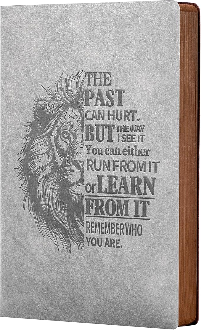 Leather Journal for Men Soft Cover 256 Pages Lined Journals for Writing A5 Lion Journaling Notebooks Vintage Inspirational Diary, 5.7" x 8.3", Grey