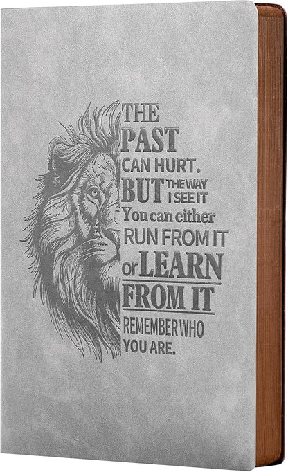 Leather Journal for Men Soft Cover 256 Pages Lined Journals for Writing A5 Lion Journaling Notebooks Vintage Inspirational Diary, 5.7" x 8.3", Grey