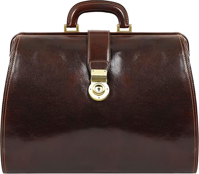 Time Resistance Leather Doctor Bag Purse - Large Italian Handmade Medical Bag - Vintage Style Handbag - Leather Briefcase