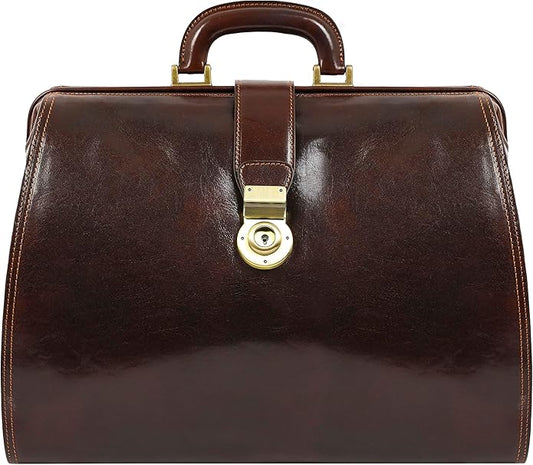 Time Resistance Leather Doctor Bag Purse - Large Italian Handmade Medical Bag - Vintage Style Handbag - Leather Briefcase