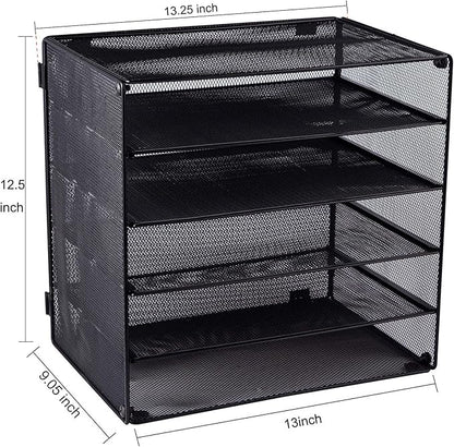 EASEPRES 5 Slot Mesh Desk Organizer Tray, File Paper Letter Folder Holder Desktop Paper Sorter Mail Organization Rack Storage Accessories, for Office Home School Classroom, Black, 2 Pack