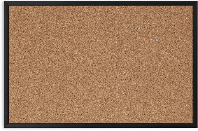 U Brands Cork Bulletin Board, 24'' x 36'', Black Wood Frame
