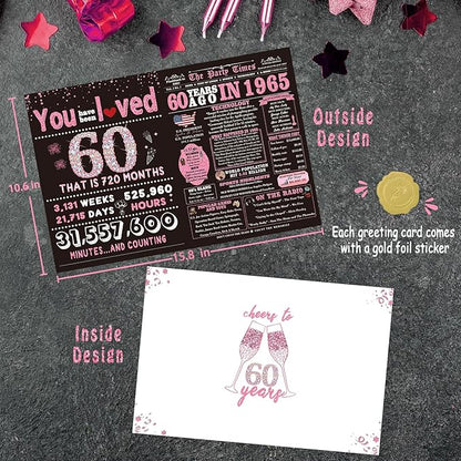 Big 60th Birthday Decorations,60th Birthday Card Gifts for Women,60th birthday decorations for woman,60 Year Old Birthday Card Gifts for Sister Friends, Back in 1965 Birthday Card, Rose Pink Gold