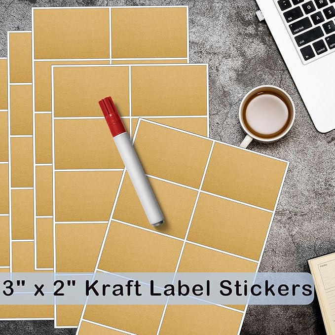 YSHIHE 3 x 2 Inch Kraft Label Stickers,240 Pack Rectangle Inventory Color Coding Stickers Permanent Adhesive Labels for Moving Boxes and Organizer Identification
