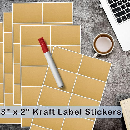 YSHIHE 3 x 2 Inch Kraft Label Stickers,240 Pack Rectangle Inventory Color Coding Stickers Permanent Adhesive Labels for Moving Boxes and Organizer Identification