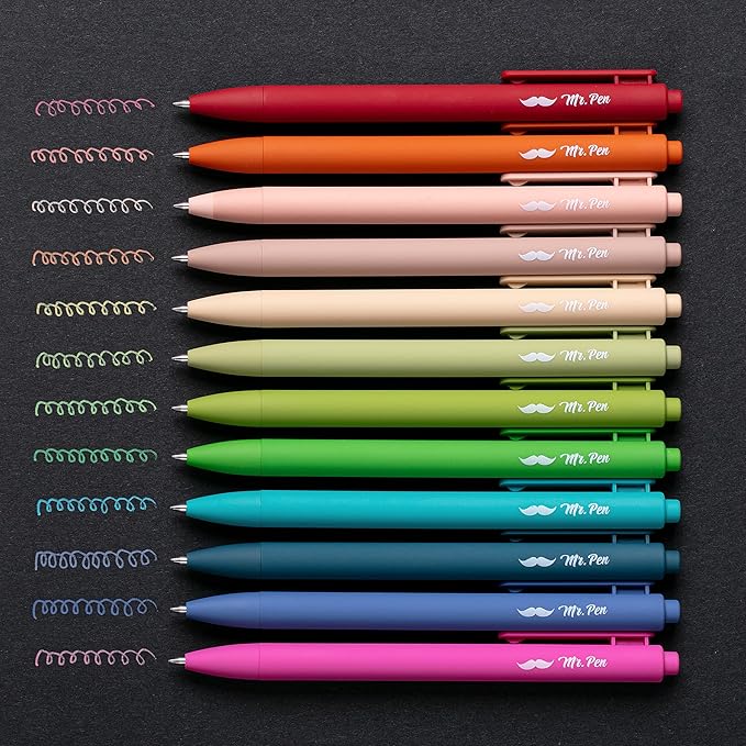 Mr. Pen- Retractable Gel Pens, 12 Pack, Vintage Colors, Gel Pens Fine Point 0.7mm, Retractable Pens, Cute Pens, Gel Ink Pens, Aesthetic Pens for Journaling, Colorful Pens, Fine Tip Pens