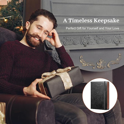 CAGIE Leather Journal for Men Hardcover Journals for Writing with Pen, 290 Pages Lined Mens Journal for Work Black Vintage Journal Notebook, 6.1" x 8.5"