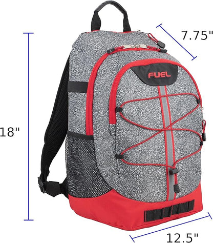 FUEL Hiking Backpack for Women Men Terra Sport, Travel, College, Gym, Work with Laptop Sleeve, Bungee, 18 Inches, Grey Static Dots