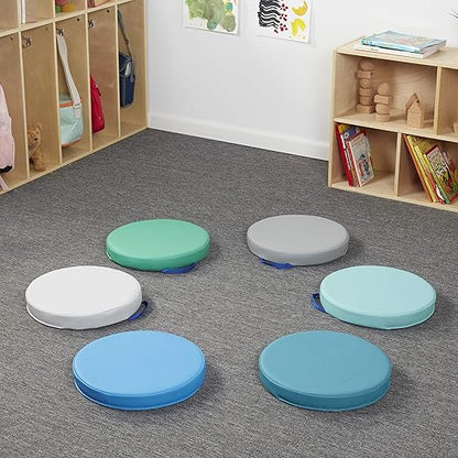 Factory Direct Partners SoftScape 15 inch Round Classroom Floor Cushions with Handles; Flexible Seating for Daycare, Preschool, Playroom; 2 inch Thick Deluxe Foam (6-Piece) - Contemporary, 11232-CT