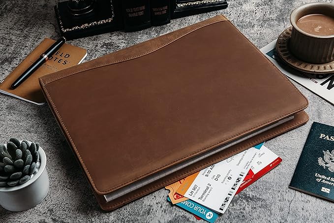 Personalized Leather Portfolio for Men, Engraved Leather Clipboard Portfolio Binder, Custom Leather Legal Pad Padfolio, Christmas Gift for His/Her (Notepad, Khaki-Standard)