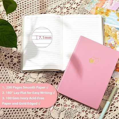 CAGIE Pink Journal for Women 256 Pages Cute Diary with Heart-Shaped Leather Journals for Writing A5 Soft Cover Journaling Notebooks for Work School (03 Pink, A5)