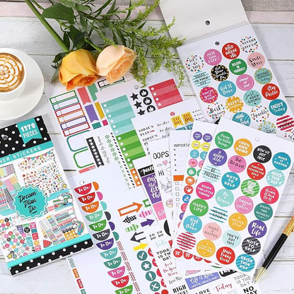 Planner Stickers - 28 Sheets, 1378 Stunning Design Accessories for Journals and Calendars, Essential Planner Accessories by Tullofa - Green