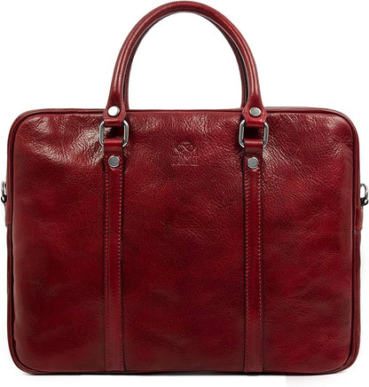 Time Resistance Leather Briefcase - Italian Full Grain Leather Bag - Genuine Leather Laptop Bag - Briefcase for Men and Women
