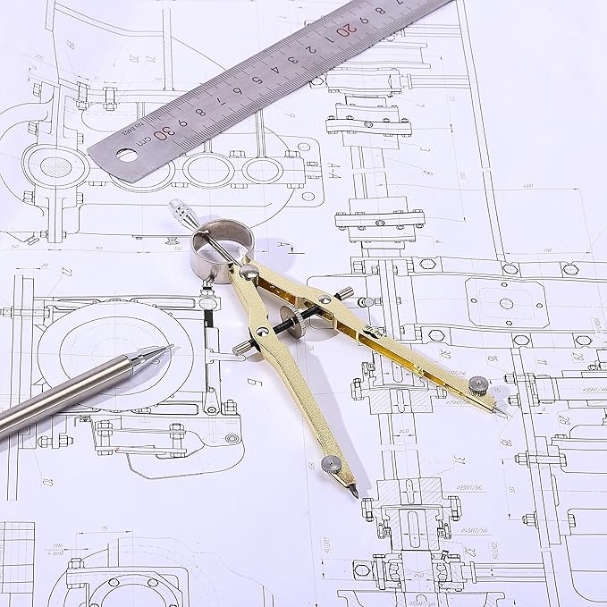 Mr. Pen Professional Geometry Compass - Gold with Extra Leads, Metal with Lock, Drawing & Drafting Compass