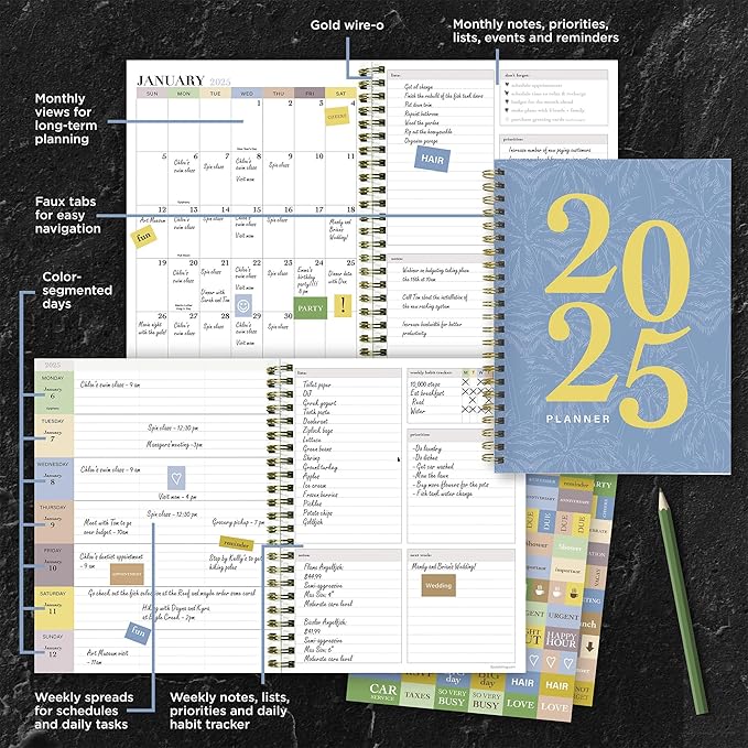 TF PUBLISHING 2025 Italian Sky Medium Weekly Monthly Planner - Habit & Task Trackers - Planner Monthly and Weekly with Organizer Stickers - 12 Month Calendar Planner - 6.5" x 8"