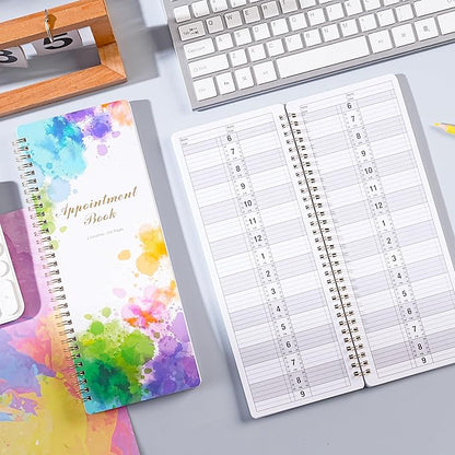 Appointment Book - Salon Appointment Book, 11.5" x 4.7", Hourly Planner, 2 Columns, Undated, 6 AM - 9 PM, Spiral Bound, 200 Pages, Colorful
