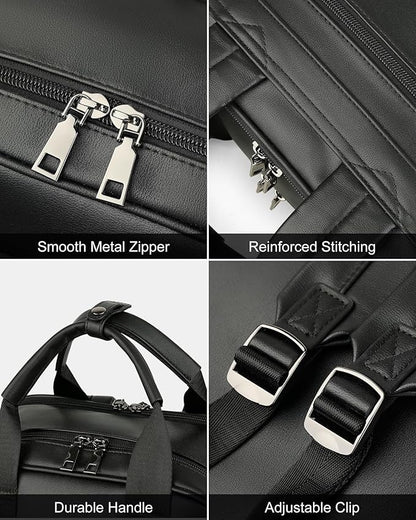 MASINTOR Leather Laptop Backpack for Women, Stylish Computer Backpack College Business Work Shoulder Bags Work and Travel Black