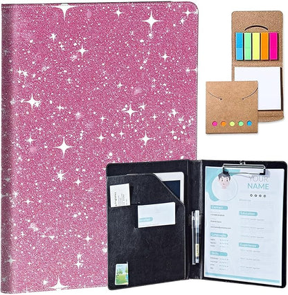 RYUITHDJP Padfolio for Men and Women – Leather Portfolio with Pink Dots Cover Design, Business Card Holder, Resume Folder, Stylish Leather Folder, Versatile Document Holder, 12.87x9.13 in
