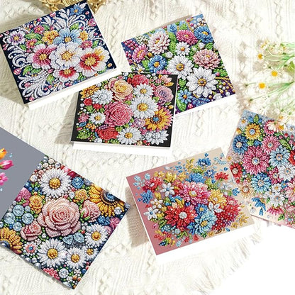 6 pcs Diamond Art Painting Greeting Card Kits - Beautiful Floral Design with Fine Glitter, 5D DIY Creative Special Shaped Diamonds Greeting Cards for Birthday Holiday Congratulations Crafts Gifts