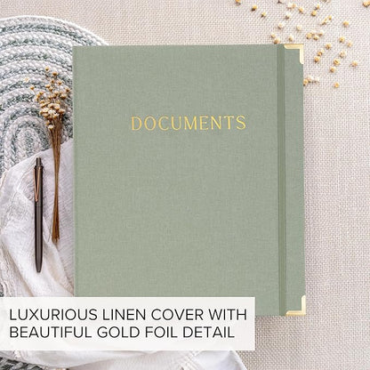 Aesthetic Document Organizer - Sturdy Linen 3-Ring Binder Safely Stores All Your Important Documents and Files in One Place - Easy to Use Expanding Storage Folder Incl. Envelopes, Pockets & Labels