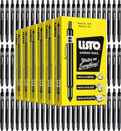 Listo 1620 BLACK COLOR - China Markers/Grease Pencils/China Marking/Pencils/Wax Pencils - Made in USA (72)