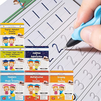 Magic Practice Copybook 6 Workbooks with Disappearing Ink Pens, Reusable Handwriting Practice for Kids, Calligraphy Practice Letter Tracing Books for Kids ages 3-5 (8.7×6.9in)