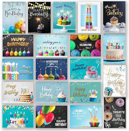 160 Happy Birthday Cards 4x6 Inch for Business, Office and Personal with Envelopes, Stickers and Generic Greetings Inside,20 Unique Designs Notes, Thick Cardstock, Matte Finished