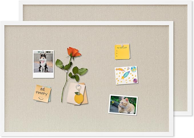 Cork Board with Linen White 2Pack,Bulletin Board 30"x20" Hanging Corkboards for Office Home School Message Board or Vision Board Decoration.