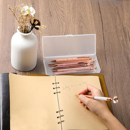 amassan 7Pcs Ballpoint Pens Set, Cute Pens with Crystal Diamond for Journaling, Black Ink Pen Gifts for Wedding Office Desk Supplies, Sand Glitter Pen for Women Office Decor