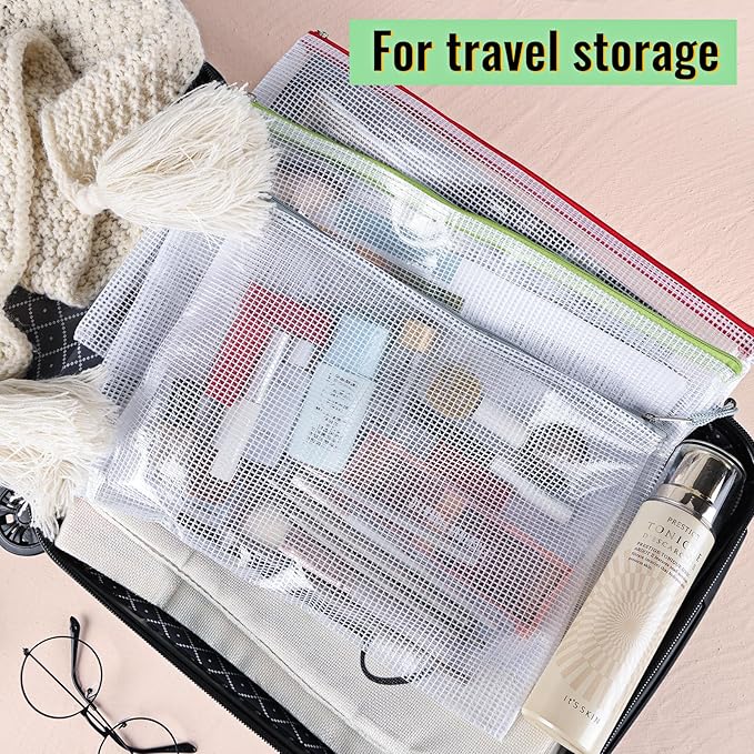 EOOUT 14pcs Zipper Pouches for Organizing, Mesh Zipper Pouch Bags, 8 Sizes 14 Colors Waterproof Mesh Bags with Zipper, for Travel Storage, School Supplies, Office Appliances and Home Organize