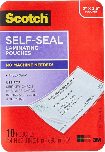 Scotch Self-Sealing Laminating Pouches, Business Card Size (LS851-10G)